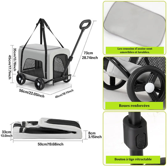 Sac de transport pour animaux pliable sur roues pour animaux - Pitou Chien